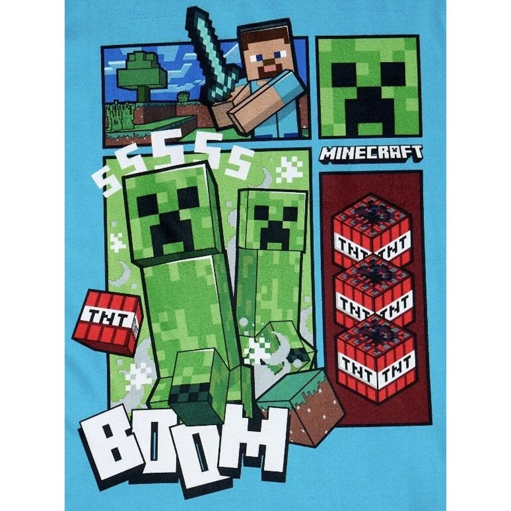 Minecraft Pajama Set Boys Size 4 Green Blue New 2-Pc Flannel Creeper TNT MF369